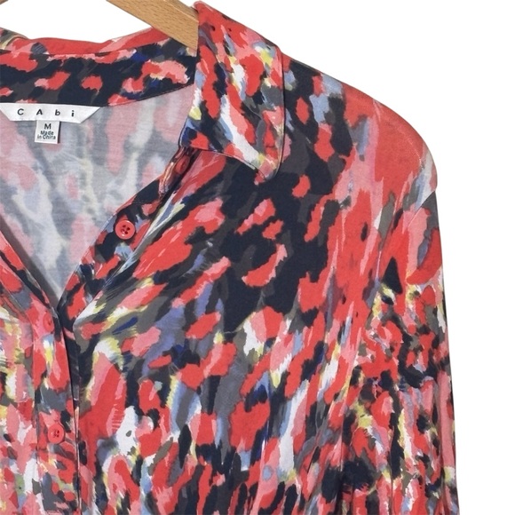 CAbi Watercolor knit jersey shirt dress. 1/4 button V neck. Women’s M - Picture 3 of 6